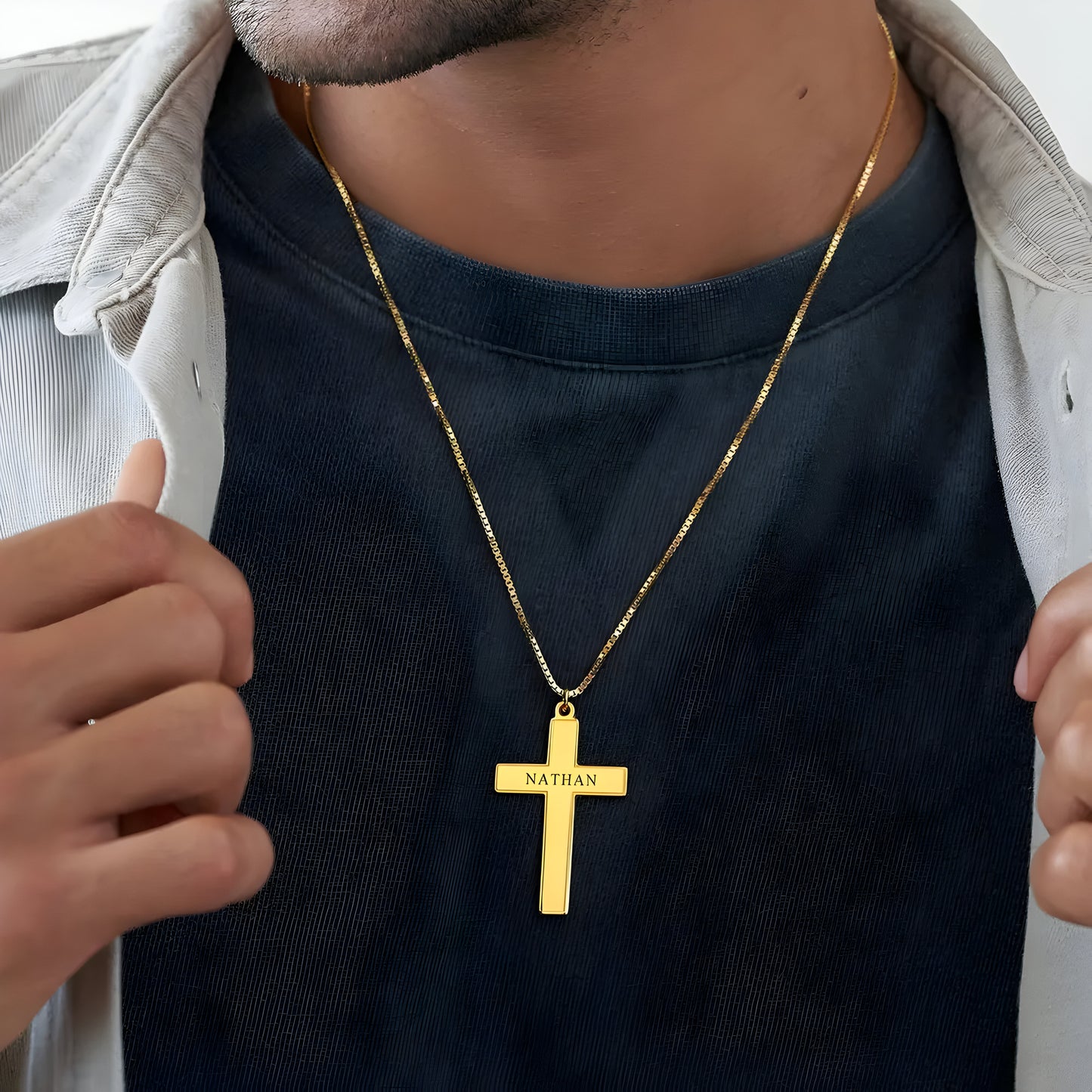 Yours Truly 22K Plated Engraved Cross Name Necklace