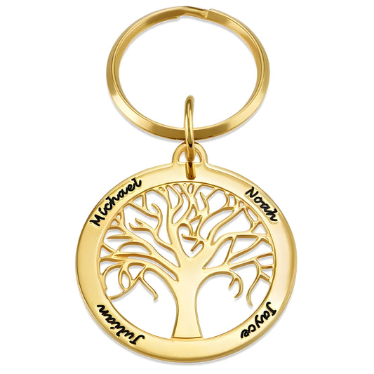 Yours Truly 22K Plated Engraved Tree of Life Keychain