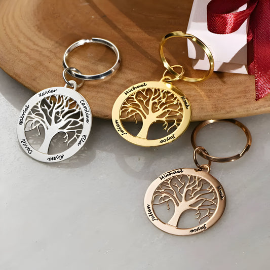 Yours Truly 22K Plated Engraved Tree of Life Keychain