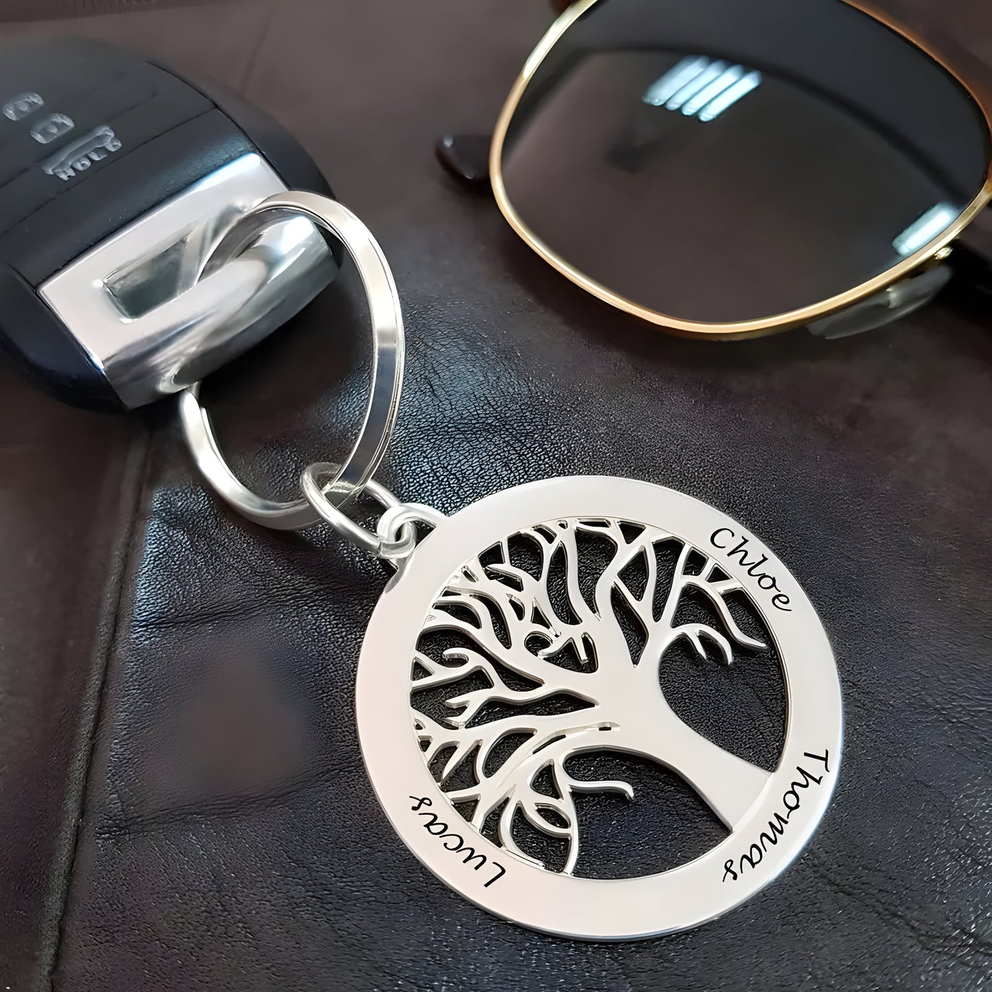 Yours Truly 22K Plated Engraved Tree of Life Keychain