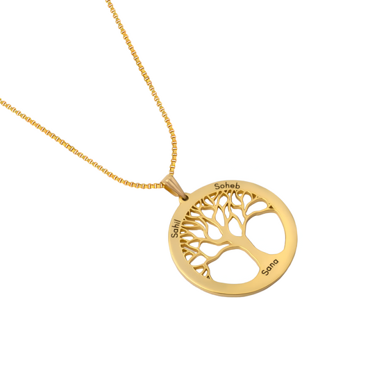 Yours Truly 22K Plated Engraved Tree of Life Necklace