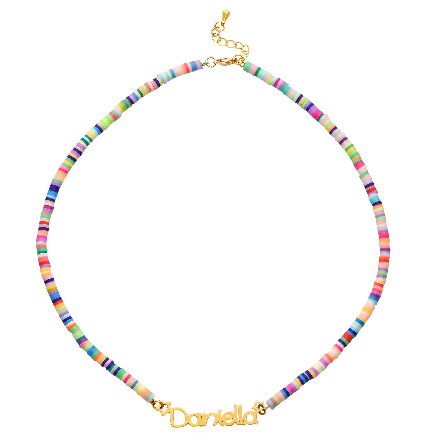 Yours Truly 22K Plated Rainbow Fimo Beads Name Necklace