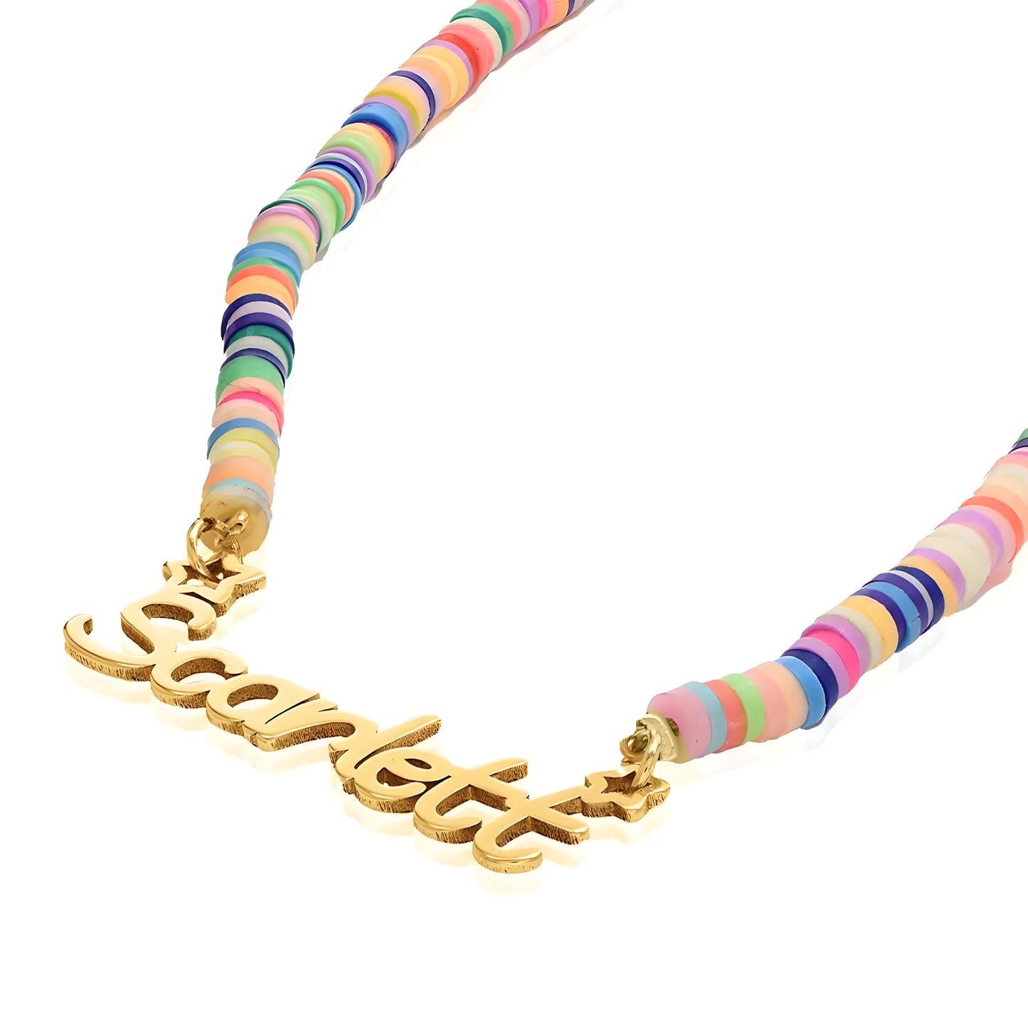 Yours Truly 22K Plated Rainbow Fimo Beads Name Necklace