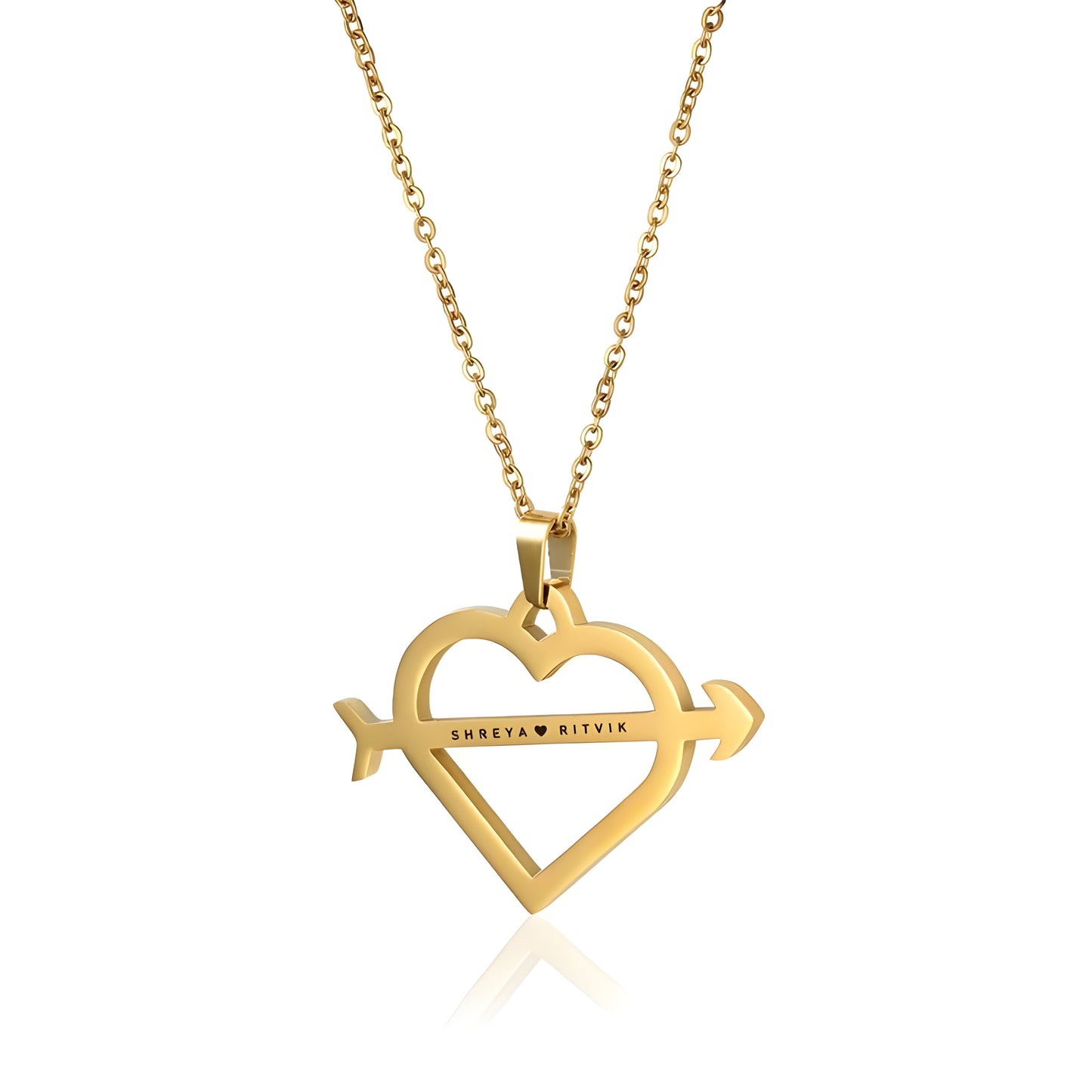 Yours Truly 22K Plated Engraved Heart & Arrow Couple Name Necklace