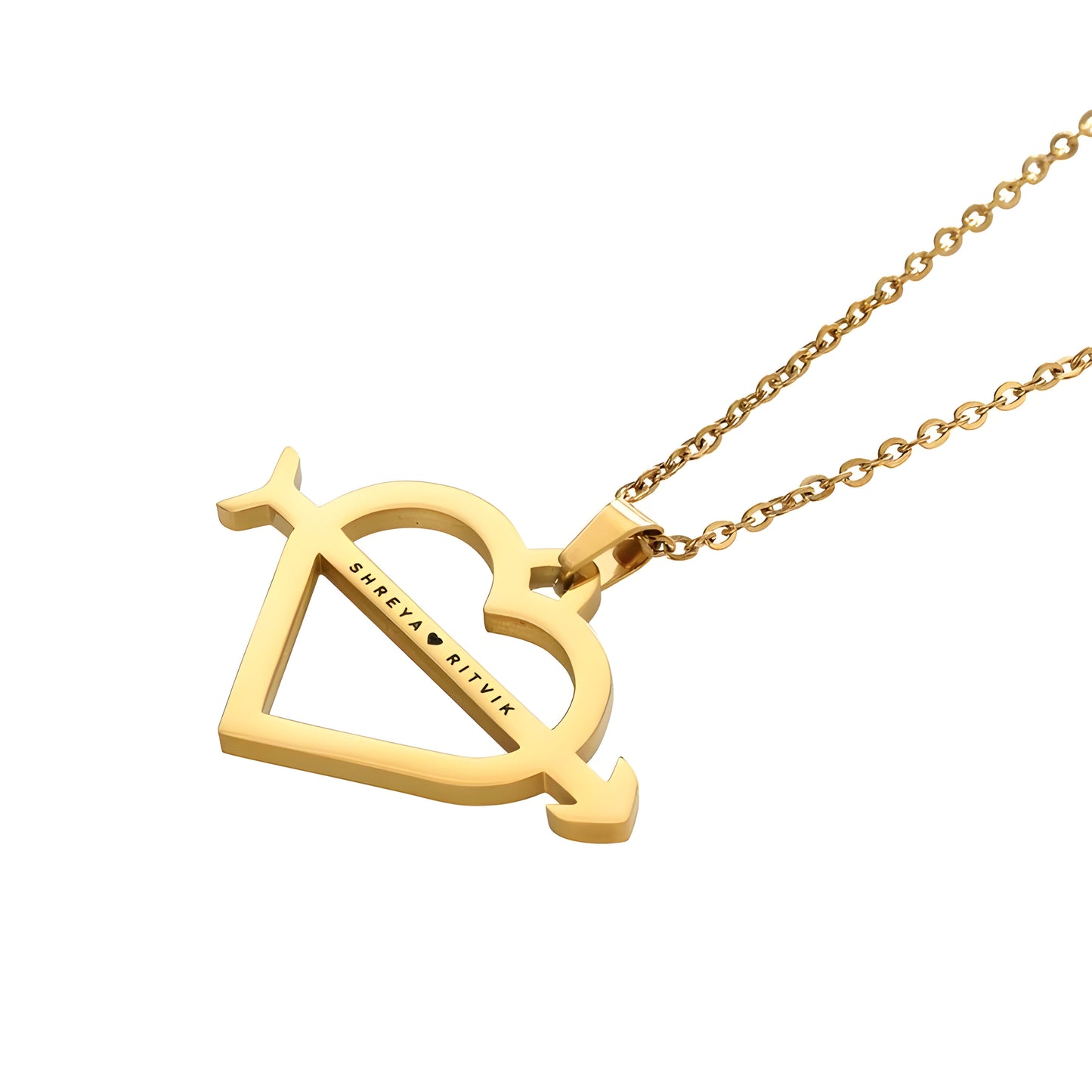 Yours Truly 22K Plated Engraved Heart & Arrow Couple Name Necklace