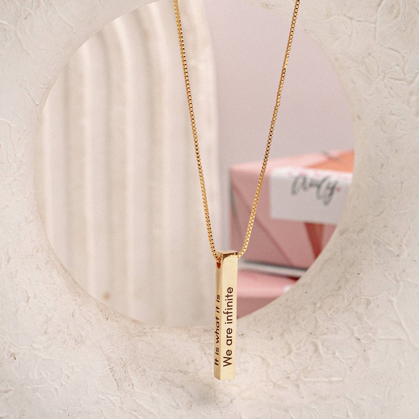 Yours Truly 22K Plated Engraved Cuboid Memory Bar Necklace