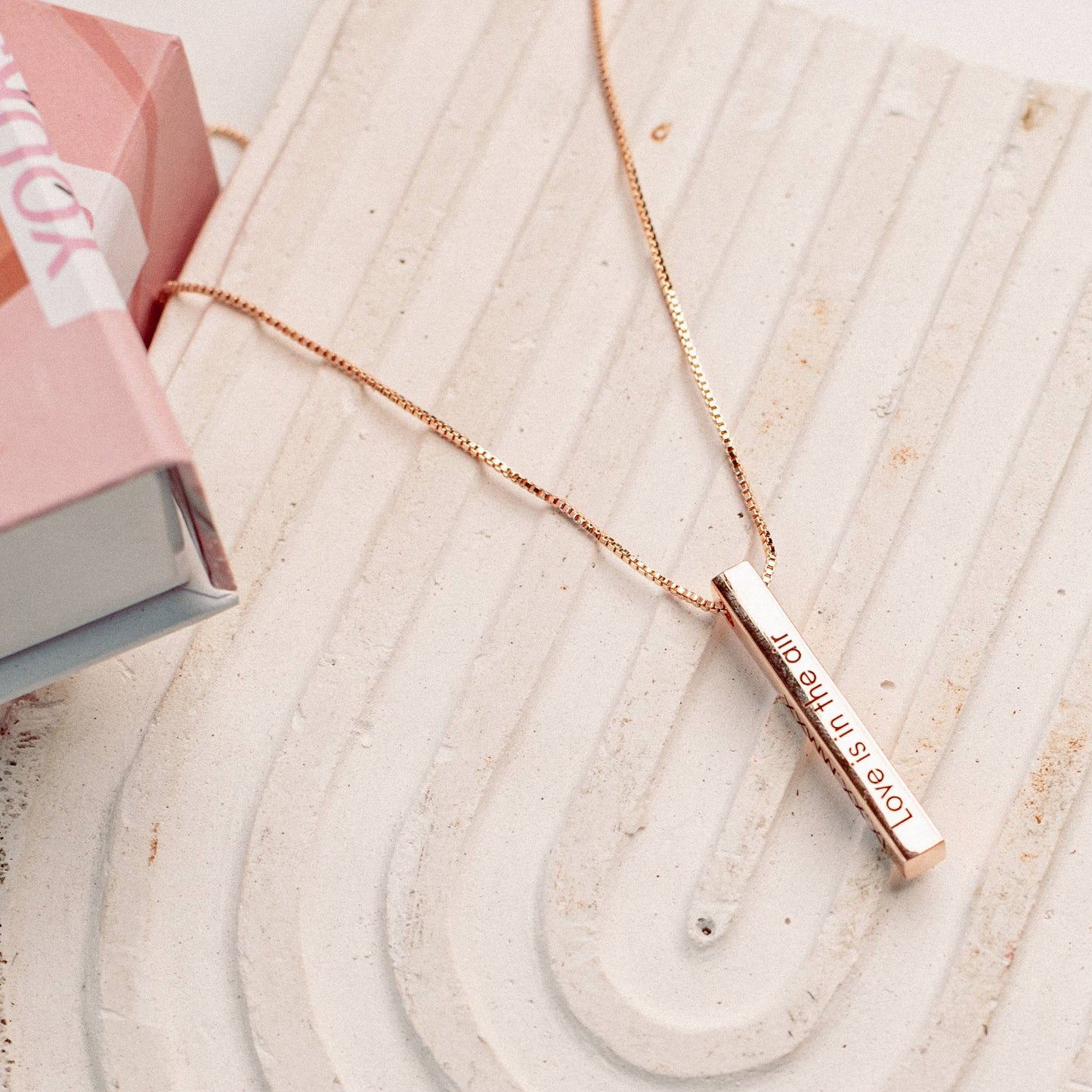 Yours Truly 22K Plated Engraved Cuboid Memory Bar Necklace