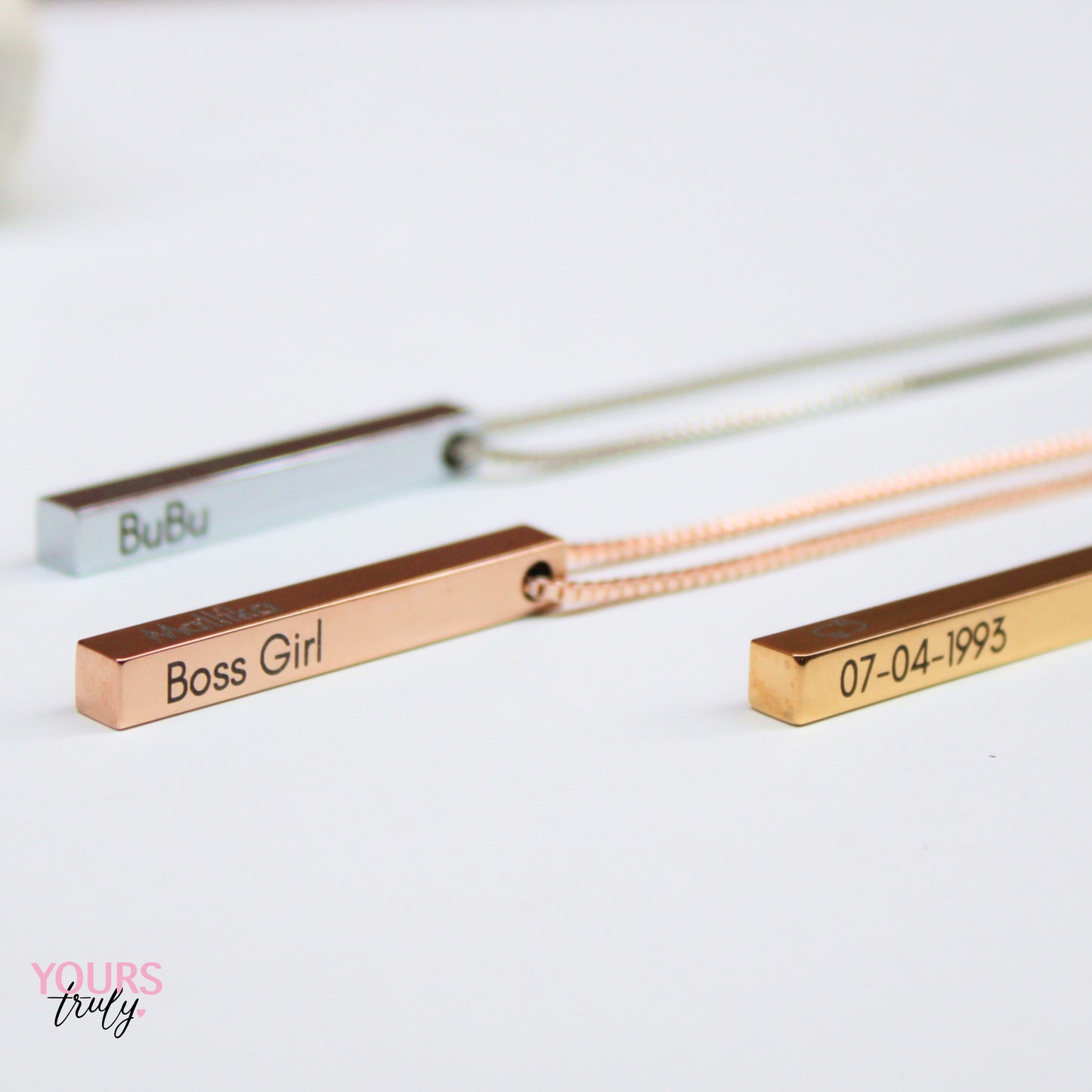 Yours Truly 22K Plated Cuboid Memory Bar Necklace