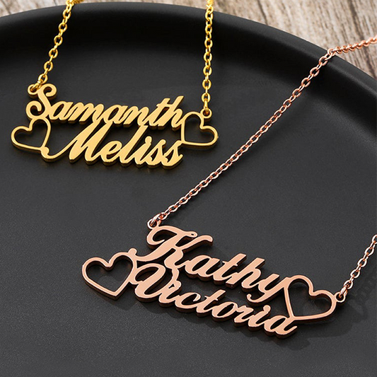 Yours Truly 22K Plated Heart & Heart Couple Name Necklace