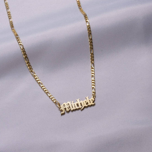 Yours Truly 22K Plated Gothic Name Necklace