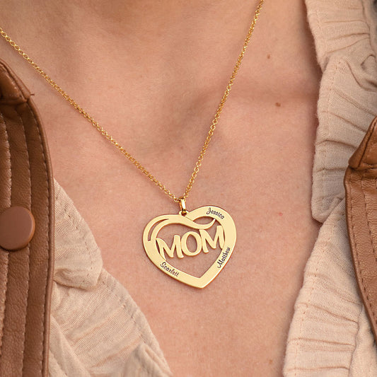 Yours Truly 22K Plated Heart Mom & Kids Name Necklace