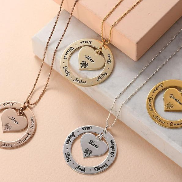 Yours Truly 22K Plated Heart-In-Circle Family Necklace