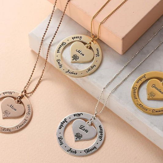 Yours Truly 22K Plated Heart-In-Circle Family Necklace