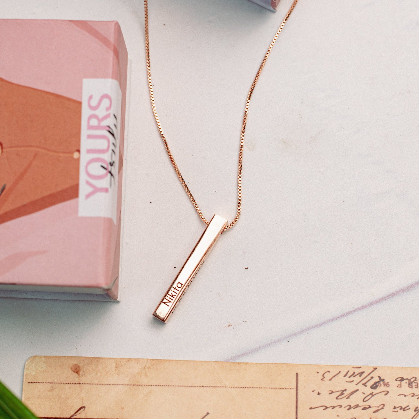 Yours Truly 22K Plated Cuboid Memory Bar Necklace