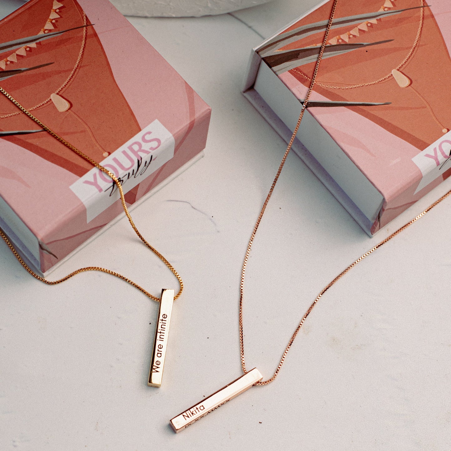 Yours Truly 22K Plated Cuboid Memory Bar Necklace